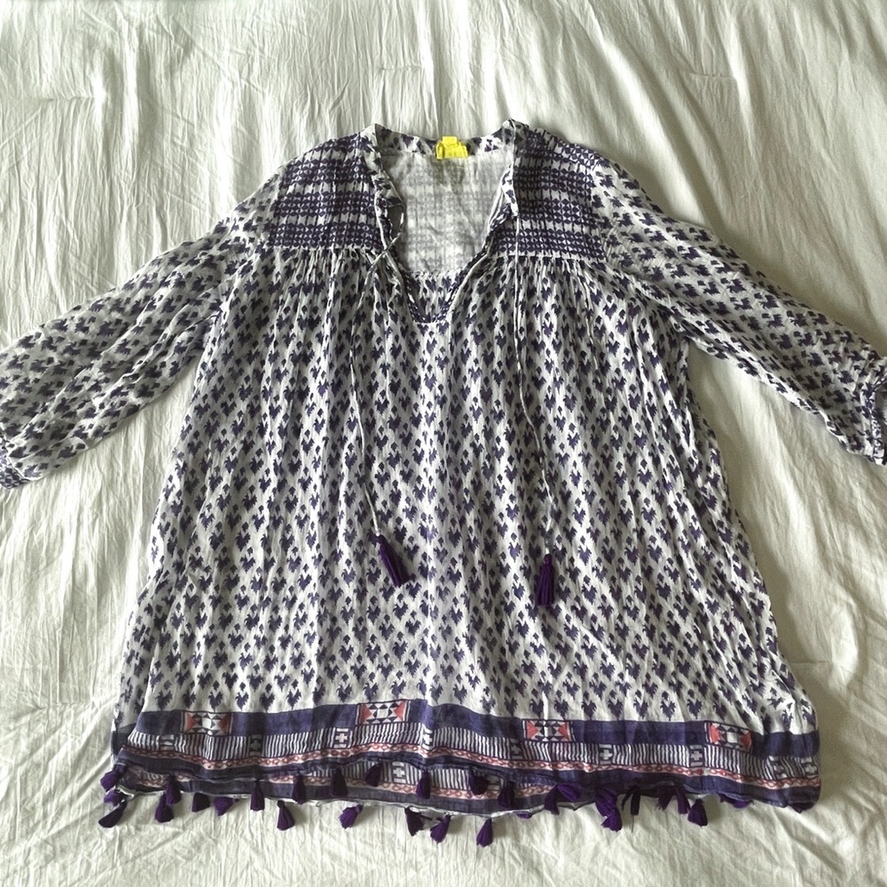 Roberta Roller Rabbit Seraphina Block Print Tassel Tunic, XXS Purple